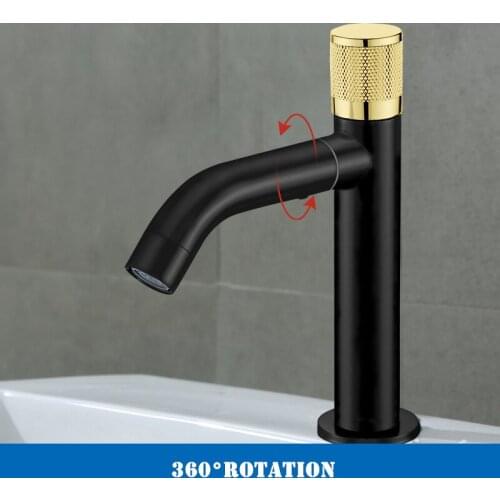 Vertical ball rotating rotating black gold faucet stainless steel paint faucet bathroom basin faucet black faucet single hole