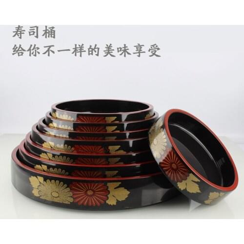Japanese sushi bucket sashimi raw fish seafood dish sushi cuisine fruit dish food chrysanthemum round tray tableware art