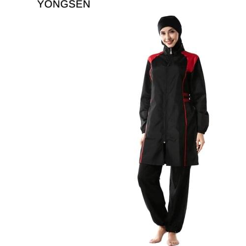 YONGSEN Women Muslims Swimwear Trousers Hooded Burkinis Swimsuit Suit Hijab Three-piece Elegant Sport Fashion Islamic Beachwear
