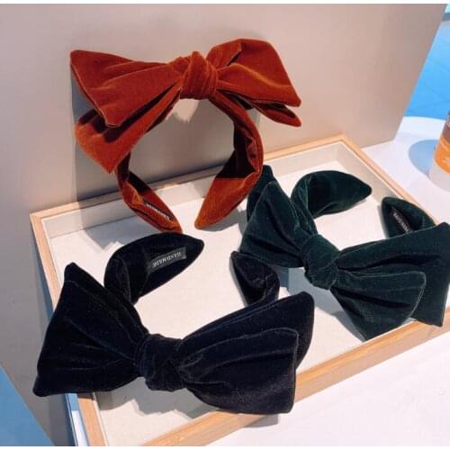 Autumn winter Korean version retro ins temperament big bow headband double-layer flannel hair accessories