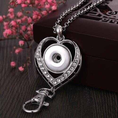 Vintage Love Heart Snap Button Necklace for Women Fit 18mm Snap Pendant Necklace Keychain Holder Lanyard Buttons Snap Jewelry