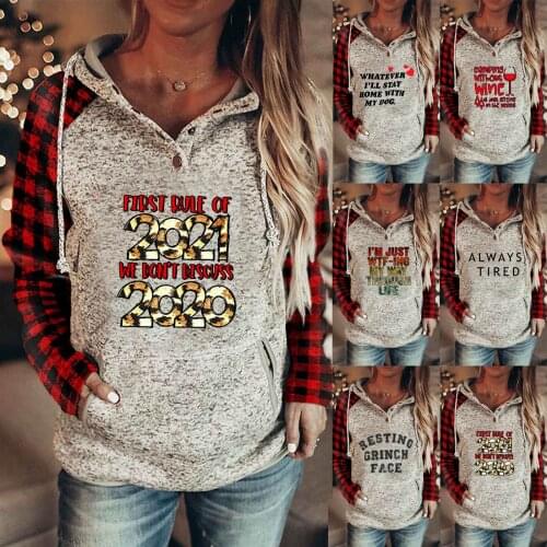 Autumn Winter Ladiess Sweatshirt Plaid Patchwork Long Sleeve Pattern Printed Female Temperament Casual Loose Comfortable Tops