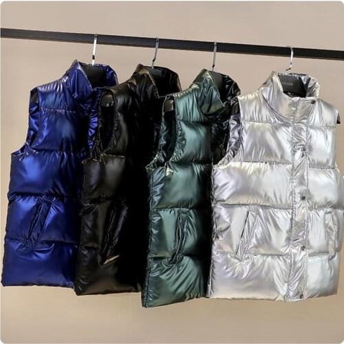 Large Size 3XL Winter Womens Vests 2021 New Sleeveless Coat Female Vest Stand-Up Collar Fashion Short Outerwear Silver