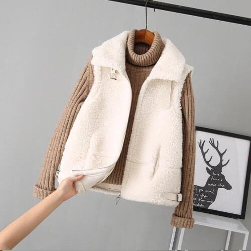 Lamb Hair Vest Womens New Autumn Winter Fur Solid Color Coat Vest Vests Loose Beige/Brown/Khaki/Pink Wild Short Outwear Female