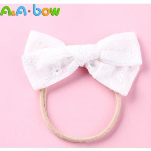 1pcs White Lace Floral Bow Headbands Hairpins for Girls, Elastic Nylon Headband Bow Hair Clips, Baby G Headwear Hair Accessories