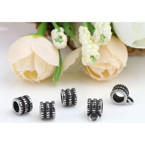 1PC Stainless Steel Bail Beads Cylinder Antique Silver Color Swirl 9mm x 7mm, Hole: Approx 4mm 1.8mm For DIY Jewelry Making