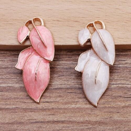 10 PCS 40x18mm New Metal Alloy Enamel Leaf Pendant Charms Diy Handmade Material For Jewelry Making