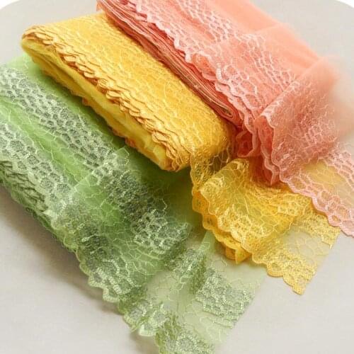 3meters/lot 18cm wide Yellow/Green/Orange Pink Embroidered Thin Mesh Lace Fabric Curtain Lace Baby Doll/plaything Accessory X416