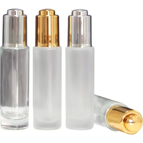 30ML clear frosted glass bottle Pump Dropper Lid Essential Oil Liquid Eye Serum Toner whitening skin care cosmetic packing