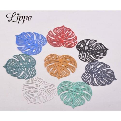 30pcs AB5106 32mm Painted Brass Monstera Leaves Charm Leaf Watermark Pendant Filigree Jewelry Earring Findings