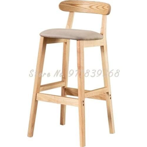 Solid Wood Bar Chair Modern Simple Home Back Bar Stool Bar Chair High Stool Front Desk Chair Of Milk Tea Shop In Northern Europe
