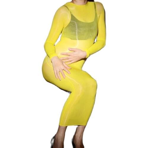 Oil Glossy Shiny Long Sleeve Bodycon Hot Dress Transparent Sheer Fantasy Vestidos Babydoll Robe Sexy Club Erotique Nylon Vestido