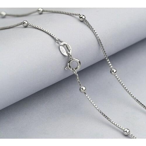L&P New Fashion Available Real 925 Sterling Silver Slim Box Chain Bead Necklace Womens Mens Kids 45cm 18inch Jewelry