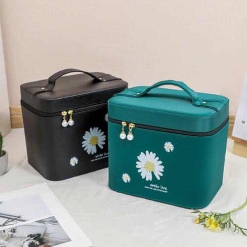 Large Cosmetic Case Suitcase PU Organizer Make up Leather Storage Box Waterproof Pouch Cosmetic Case Toiletry Kit Wash Toilet Ba