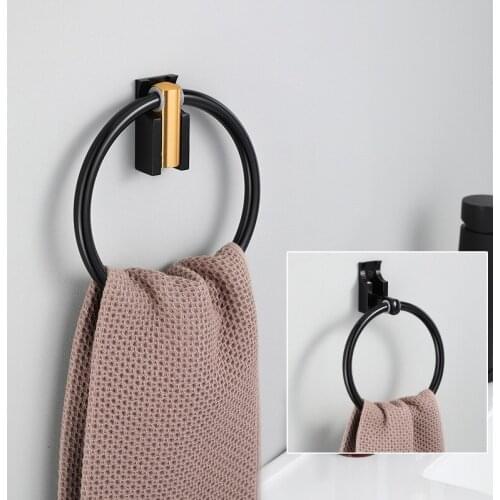 Black space aluminum folding towel ring Nordic bathroom towel ring bathroom rack