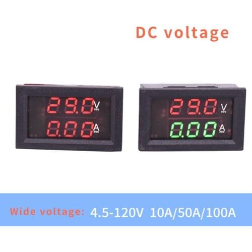 DC 4.5-120V 10A 50A 100A Digital Voltmeter Ammeter Dual Display Voltage Detector Current Meter Panel Amp Volt Gauge 0.28" LED
