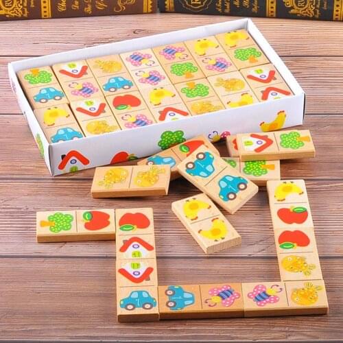 28Pcs/Set Wooden Fruit Car Pairing Domino Puzzle Blocks Children Educational Toy Kid Gift Child Pairing Game Intelligent Toys