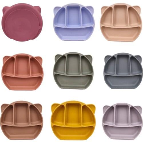 Baby Silicone Dinner Plate Big Sucker Anti-fall Child Learn to Eat Training Tableware Baby Sub-grid Plate Service Tray