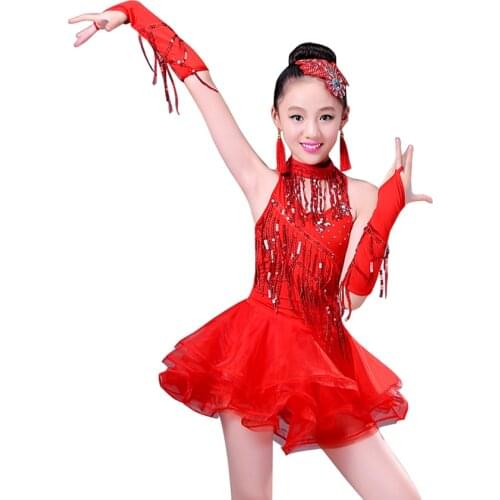 Childrens Latin dress performance dress new girls Latin competition dress Tassel fringe Latin dance costumes