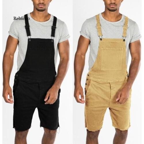 Summer Men Short Jeans Overalls Fashion Ripped Jeans Jumpsuit Shorts Men Trend Denim Suspender Pants