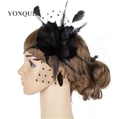 Elegant Black and Red Feather Headwear Hair Pin Bride Nice Fascinator Gril Hair Accessories for Children Party Headdress MYQ060