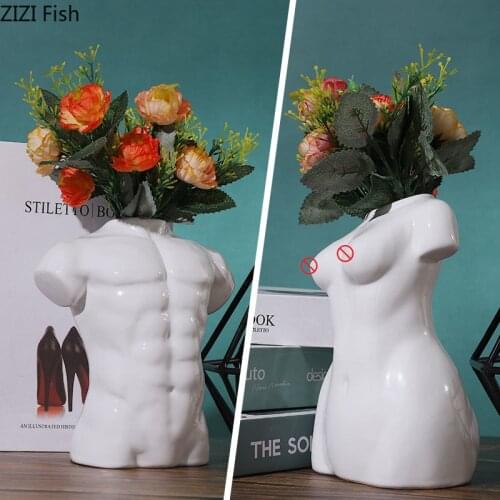 Human Body Bust Ceramics Vase Flower Pots Decorative Ornaments Hydroponics Flowers Vase Artwork Statue Nordic Decoration Home