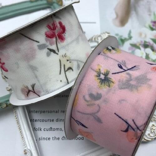 Kewgarden Chiffon Printed Floral Ribbons 1.5" 38mm Handmade Tape DIY Bow Hair Accessories Flower Gift Packing Wholesale 25 Yards