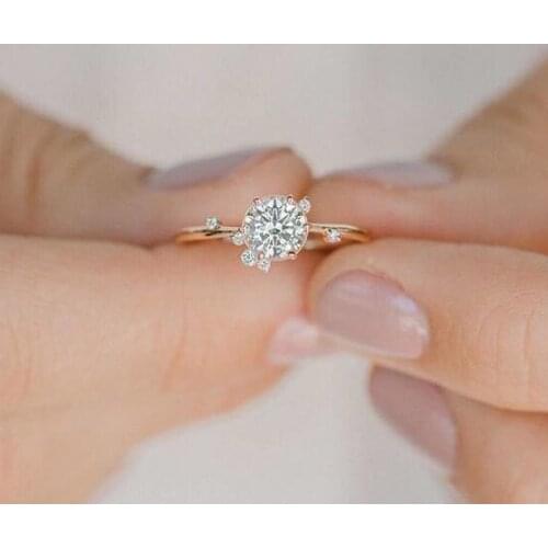 Classic Female White Round Crystal Jewelry Rose Gold Silver Color Wedding Thin Rings For Women Cute Bride Zircon Engagement Ring