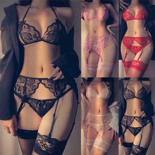 New Lace Lingerie Sexy Hot Erotic Intimates Bra Sets Panty G-string Set Sexy Transparent Lingerie Lace Open Bra & Brief Sets