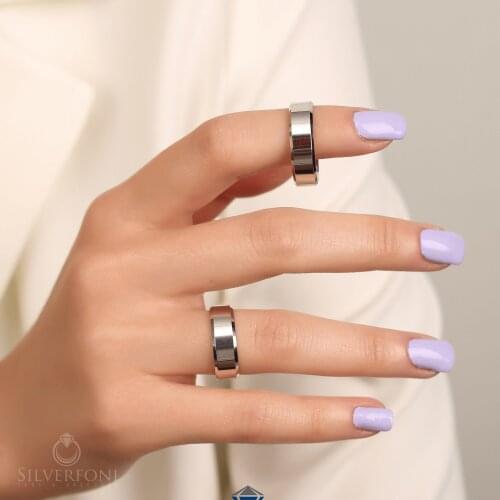 SILVERFONI 925 Sterling Real Silver Wedding Rings Set For Men And Women Jewelry Square Blunt Bands Anniversary Gift New Season