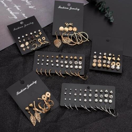 Fashion Vintage Pearl Acrylic Earrings Sets For Women Gold Metal Stud Geometric Hanging Earrings 2021 Trend Lady Modern Jewelry