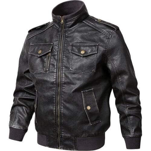 Leather jacket men motorcycle multi pocket zipper leather coat pu faux suede jacket male jaqueta couro motor montu Size 4XL 5XL