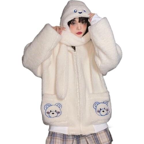 New winter womenswear warm thick hoodie - a hat can be used as a scarf