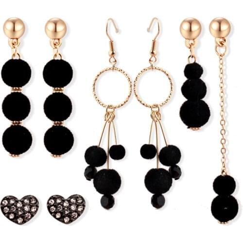 2020 New Black Fur Pompon Ball Goth Punk Long Drop Dangle Earring for Women Girls Party Wedding Hanging Earrings Accessories