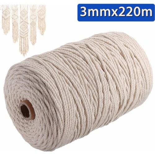 New 3mm*220m Natural Beige Cotton Twist Cord Rope Artisan Craft Macrame String