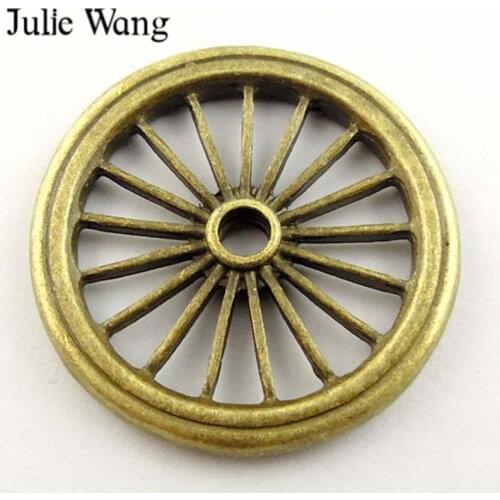 Julie Wang 2-10PCS Carriage Wheel Charms Alloy Antique Bronze Round Circle Pendant Jewelry Making Accessory Handmade Home Decor