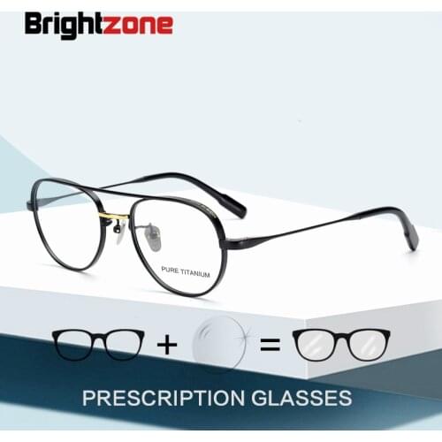 Brightzone Vintage Pure Titanium Prescription Glasses Men Two Bridge Anti Blue Light Spectacles Progressive Degree Male Oculos