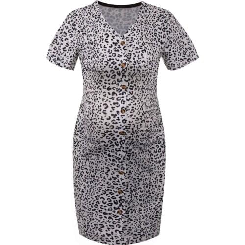 Pregnant Women Clothes Maternity Breastfeeding Casual Leopard V-neck Dress Pregnancy Dress Maternity Clothes Breastfeedin
