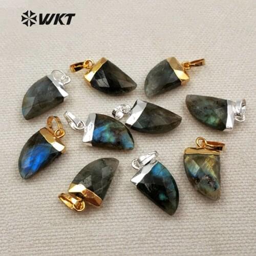 WT-P1275 Wholesale Trendy Labradorite Stone Pendant With Hat Flash Stone Tooth Shape Pendant For Jewelry DIY Making
