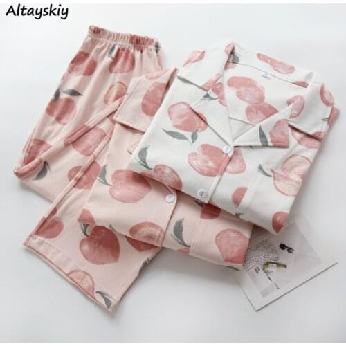 Fall Pajama Sets Women Japanese Style Kawaii Print Chic Schoolgirls Homewear Daily Trendy Elastic Waist Ladies Pajamas Sleepwear