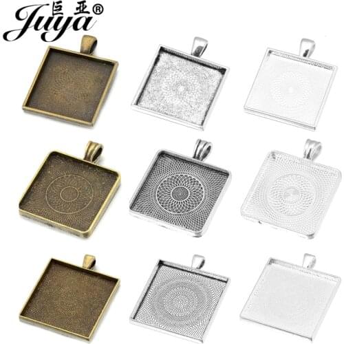 JUYA 10pcs/lot 25/30/35mm Square Cabochons Bases Settings Charms Pendant Jewelry Making Findings Handmade Crafts Accessories