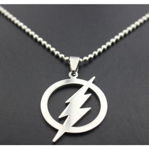 10 Geometric Round Movie Superhero Lightning Sign Natural Weather Necklace Stainless Steel Flash Lightning Symbol Logo Necklace