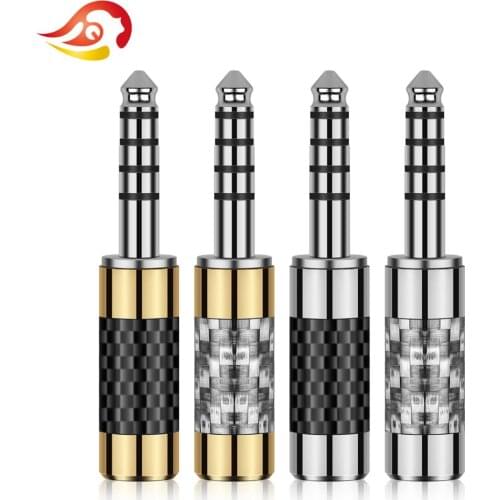 QYFANG 4.4mm 5 Pole 4-Layer Rhodium Plated Copper Earphone Plug Carbon Fiber Audio Jack Balanced Wire Connector Metal Adapter