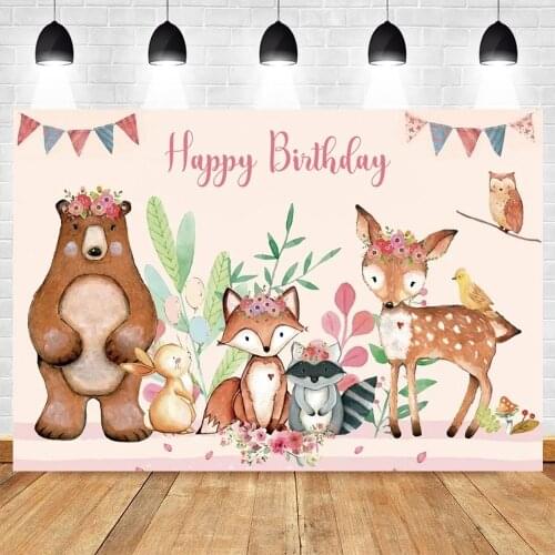 Safari Wild Animal Bear Deer Newborn Baby Shower Birthday Backdrop Photography Background Photographic Backdrops Photozone Prop