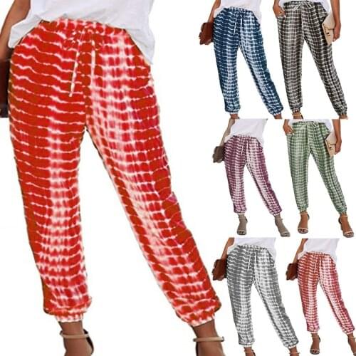 Spring Womens Trousers Striped Casual Pants Elasticated Feet Pants