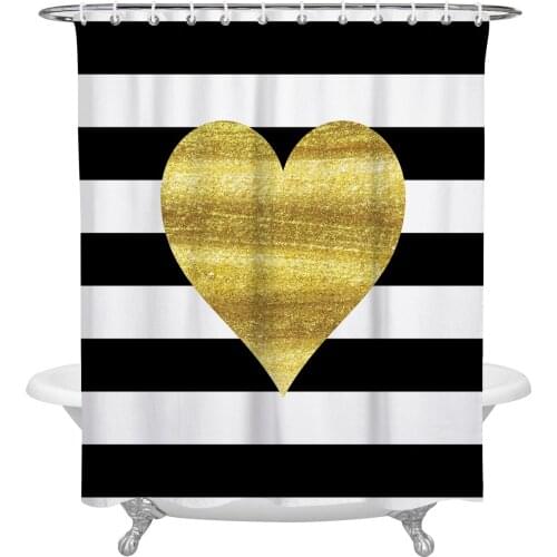 Waterproof Shower Curtains ValentineS Day Themed Gold Hearts Shower Curtain Frabic Polyester Bathroom decor Curtain
