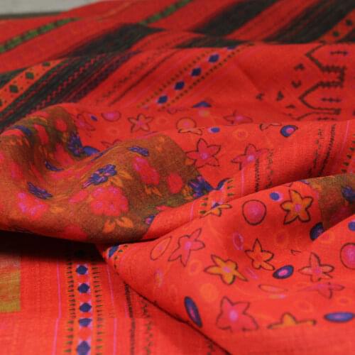 High quality pure ramie fabric New style red stripes fabrics Fashion Summer clothes Dresses and Shirts patchwork fabric