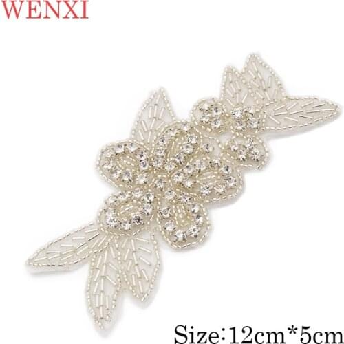 WENXI 30PCS Wholesale Handmade Sewing RoseGold Sparkle Crystal Rhinestone Applique Accessory For Bridal Gown Dresses Belt WX900