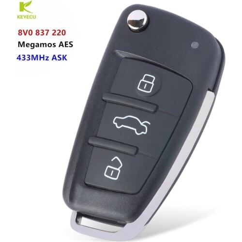 KEYECU Replacement Keyless Remote Key Fob 434MHz Megamos AES For Audi A3 S3 2012-2019 DE 8V0 837 220,5FA 010 780-00
