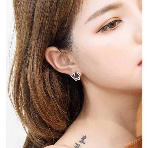 YAOLOGE 2021 Trendy 316L Stainless Steel Black Square Stud Earrings For Women New Party Gift Fashion Jewelry Brincos Wholesale